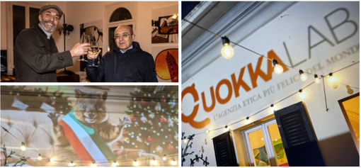 L'inaugurazione di QuokkaLab e il brindisi tra Max Laudadio e il prefetto di Varese Salvatore Pasquariello