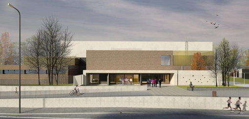 Rendering del palazzetto dello sport che sorgerà a Moriggia