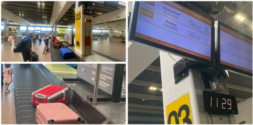 Domenica 17 agosto: il volo EasyJet da MInorca al Terminal 2 di Malpensa atterra alle 11.05 e alle 11.29 in punto (foto a destra) tutti i bagagli sono già stati riconsegnati ai molti turisti al ritorno dalle vacanze Domenica 17 agosto: il volo EasyJet da MInorca al Terminal 2 di Malpensa atterra alle 11.05 e alle 11.29 in punto (foto a destra) tutti i bagagli sono già stati riconsegnati ai molti turisti al ritorno dalle vacanze