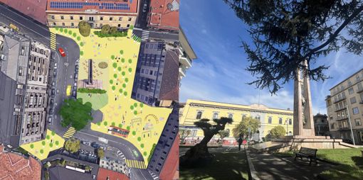 Il disegno pubblicato e la piazza durante l'ultima Settimana della mobilità Il disegno pubblicato e la piazza durante l'ultima Settimana della mobilità