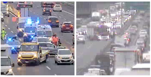A sinistra: l'incidente avvenuto poso prima delle 8 tra Castellanza e Origgio. A destra: i soccorsi per l'auto ribaltata un'ora più tardi tra Legnano e il bivio per l'A9 (foto dalle telecamere di Autostrada per l'Italia) A sinistra: l'incidente avvenuto poso prima delle 8 tra Castellanza e Origgio. A destra: i soccorsi per l'auto ribaltata un'ora più tardi tra Legnano e il bivio per l'A9 (foto dalle telecamere di Autostrada per l'Italia)