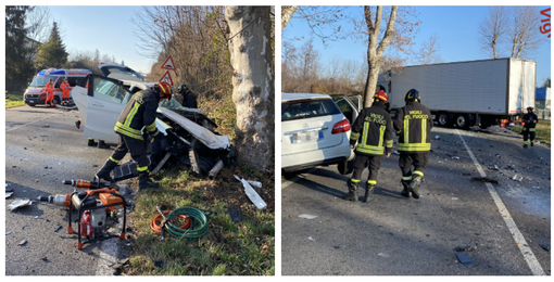FOTO. Schianto tra un'auto e un camion: paura sulla Briantea a Binago