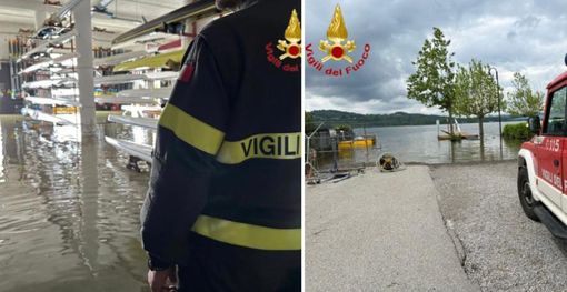 Il grande gesto dei vigili del fuoco in aiuto alla Canottieri Varese. «L'hangar era sommerso d'acqua, grazie a loro respiriamo»