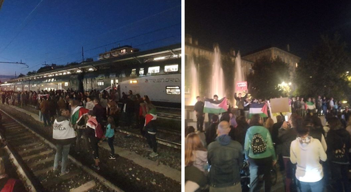 Manifestanti sui binari della stazione Fs e in piazza Garibaldi