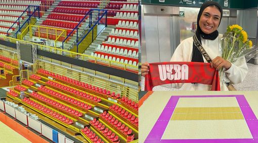 Il nuovo look della e-work Arena e l'arrivo a Malpensa di Mariam Metwally (foto Uyba)