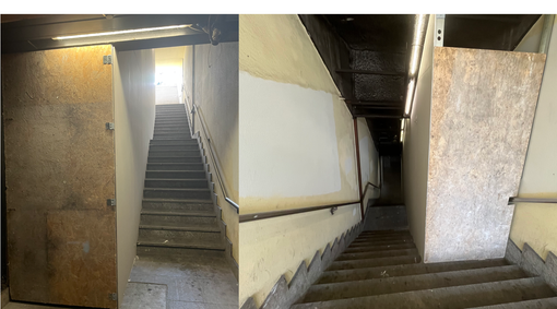 Le scale &quot;dimezzate&quot; verso il piazzale esterno zona mercato