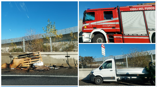 Fiamme su un furgone in Autolaghi: brucia il carico, intervengono i vigili del fuoco