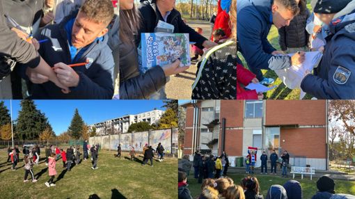 FOTO. Regali e sorrisi: la Pro Patria porta il “Tigrotto 1919” alle scuole Marco Polo