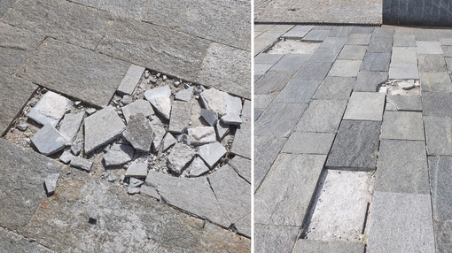 FOTO. Lastre rotte o “ballerine”. In piazza Vittorio Emanuele i rattoppi non bastano mai FOTO. Lastre rotte o “ballerine”. In piazza Vittorio Emanuele i rattoppi non bastano mai