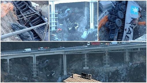 FOTO. Spaventoso incidente sulla A6, camion precipita da un viadotto: un ferito grave dopo un volo di 15 metri
