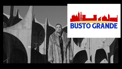 Un frame del video e il logo di Busto Grande