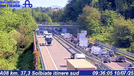 Le code in direzione Nord (foto webcam Autostrade per l'Italia)