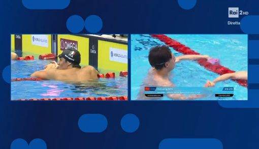 Nicolò subito dopo la conclusione dei 50 rana