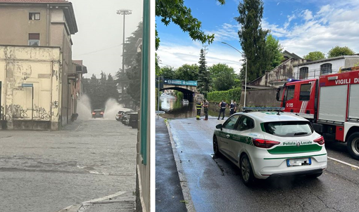 FOTO. Maltempo, a Busto strade allagate e auto bloccata nel sottopasso