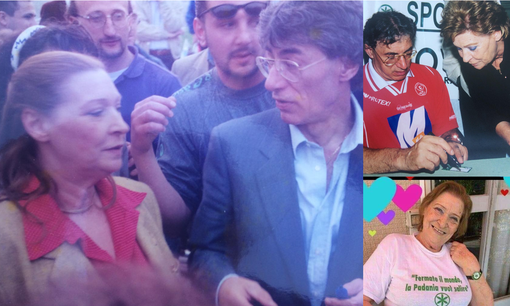 Silvana con Umberto Bossi e poi da sola, con il suo sorriso pieno di entusiasmo - foto per cortesia della famiglia