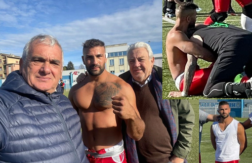 Samuele Tallarida in campo e insieme al papà Orazio e allo zio Francesco