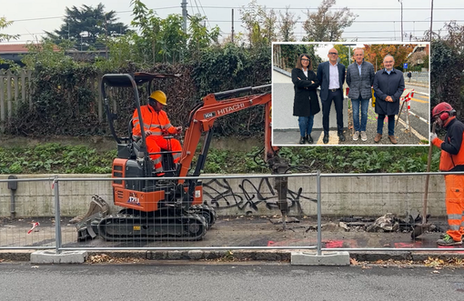 Nel riquadro, Annalisa Berni, responsabile ciclo idrico integrato Alfa, Luca Lolaico, direttore generale Alfa, Emanuele Antonelli, sindaco Busto Arsizio, Fabio Bandera, direttore tecnico Alfa