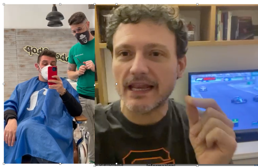 Pisani dal barbiere, Sandrini che gli fa gli auguri di compleanno