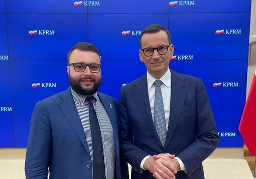 Davide Quadri con il primo ministro polacco Morawiecki Davide Quadri con il primo ministro polacco Morawiecki