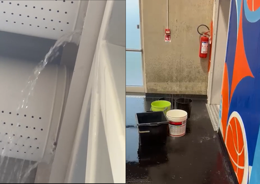 Infiltrazione dal tetto e conseguenze a terra: il palazzetto dello sport è andato a mollo Infiltrazione dal tetto e conseguenze a terra: il palazzetto dello sport è andato a mollo