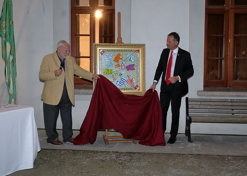 Il quadro donato al Collegio e riprodotto sui foulard artistici distribuiti ai partecipanti alla serata