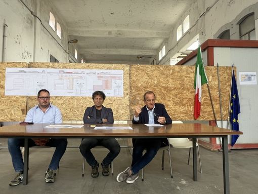 Da sinistra l'ingegner Maltagliati, l'assessore Mariani e il sindaco Antonelli