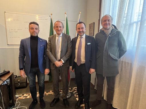 L'onorevole Rosato con Lanza e Della Vedova dal sindaco Antonelli L'onorevole Rosato con Lanza e Della Vedova dal sindaco Antonelli