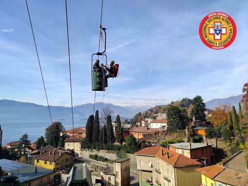 Laveno: addestramento del Soccorso Alpino sulle funivie del Lago Maggiore