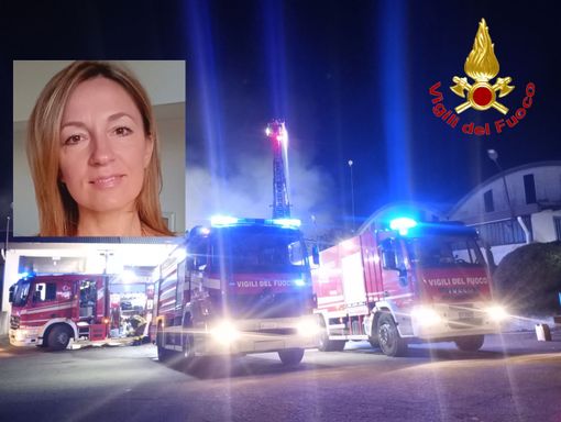 Vigili del fuoco al lavoro stasera (e ancora nella notte per monitorare). Nel riquadro la sindaca Ermoni Vigili del fuoco al lavoro stasera (e ancora nella notte per monitorare). Nel riquadro la sindaca Ermoni