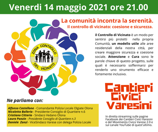 Controllo di vicinato, se ne parla venerdì con i Cantieri Civici Varesini Controllo di vicinato, se ne parla venerdì con i Cantieri Civici Varesini