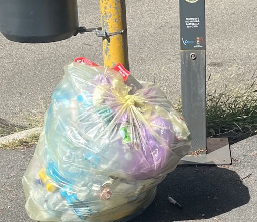 Il sacco conferito erroneamente che ancora stamattina era davanti alle scuole Bertacchi di Busto Il sacco conferito erroneamente che ancora stamattina era davanti alle scuole Bertacchi di Busto
