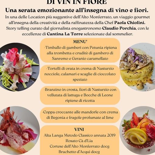 Castel Rocchero (AT): Di Vin in Fiore, una serata alla scoperta della cucina con i fiori in abbinamento ai migliori vini della cantina La Torre