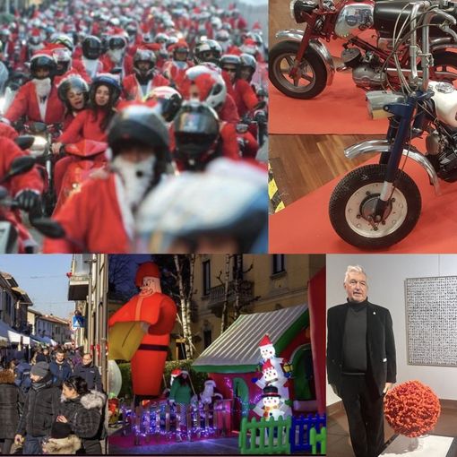 Babbo Natale in moto (ma anche moto senza Babbo Natale), mercatini a Solbiate, a Busto anche omaggio all'arte con Giorgio Piccaia