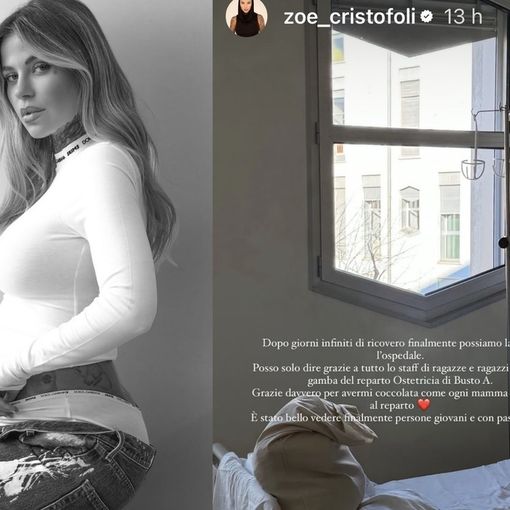 Zoe Cristofoli in una sua immagine Instagram e nel post che ha diffuso