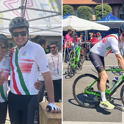 Luca Folegani insieme al &quot;Diablo&quot; Claudio Chiappucci e in sella alla bici