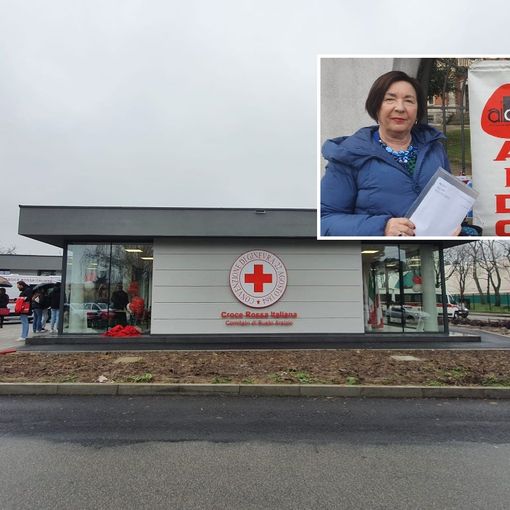 La sede Cri di via Savona, nel riquadro la presidente Aido Busto Arsizio, Maria Iannone
