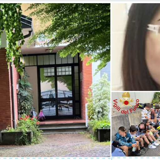 A sinistra: la scuola primaria Pascoli di Cazzago Brabbia. Nei riquadri la vittima Domenica Russo e alcuni bambini messi in sicurezza dai vigili del fuoco durante le operazioni di soccorso A sinistra: la scuola primaria Pascoli di Cazzago Brabbia. Nei riquadri la vittima Domenica Russo e alcuni bambini messi in sicurezza dai vigili del fuoco durante le operazioni di soccorso