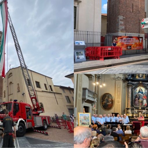 FOTO e VIDEO. I Vigili del Fuoco si calano dall’altezza del campanile di Santa Maria mostrando il tricolore