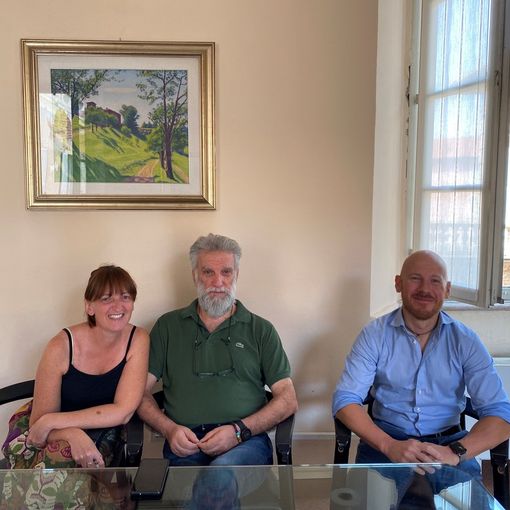 Il sindaco Marco Baroffio insieme agli assessori Simona Michelon e Giuseppe Palomba. In fondo le foto pubblicate dal sindaco sul proseguimento dei lavori.