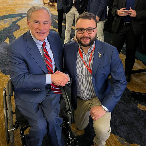 Davide Quadri con il Governatore del Texas, Abbott