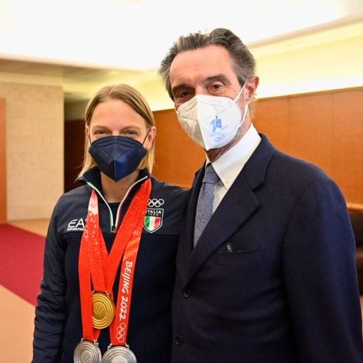 Attilio Fontana con Arianna Fontana, l'italiana più medagliata di sempre alle Olimpiadi Invernali