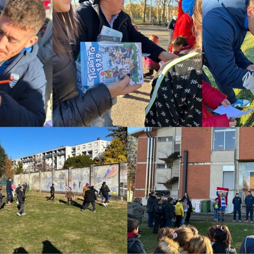 FOTO. Regali e sorrisi: la Pro Patria porta il “Tigrotto 1919” alle scuole Marco Polo