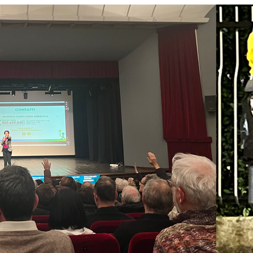 L'incontro Agesp con Paola Rossi e Claudia Colombo al Lux di Sacconago. L'amministratore unico Francesco Iadonisi. A lato, un triste cestino con rifiuti domestici a Sant'Edoardo