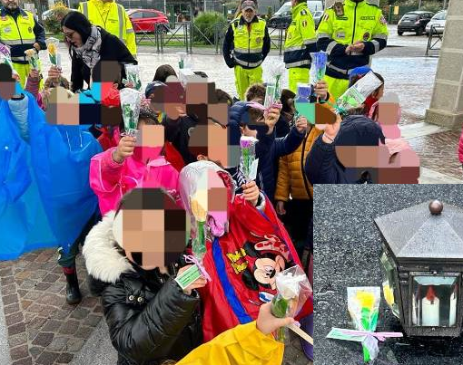 Un fiore di carta sulla tomba. A deporlo, i bambini dell’asilo di Borsano