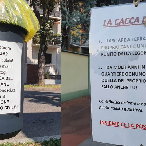 Troppa maleducazione, a Busto cartelli per i padroni di cani: «Sii civile, raccoglila anche tu»