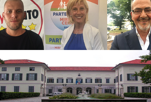 Da sinistra nella foto, i candidati sindaco di Castellanza: Alexandre Citati, Mirella Cerini e Angelo Soragni