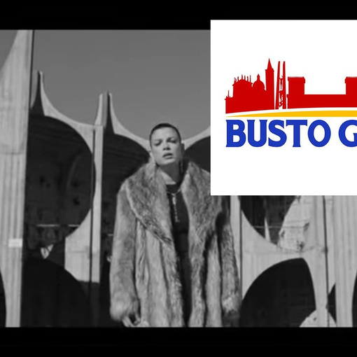 Un frame del video e il logo di Busto Grande