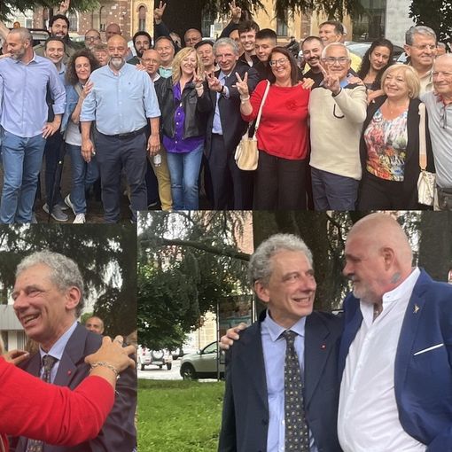 VIDEO. Samarate, centrosinistra in festa con il nuovo sindaco Alessandro Ferrazzi: «La prima cosa che vorrei fare? Aprire la porta principale del municipio»
