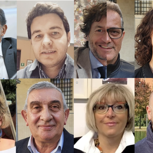 In alto a sinistra il sindaco Antonelli. Poi, in senso orario, Folegani, Mariani e Albani (una casella per due), Maffioli, Sabba, Colombo, Cislaghi, Reguzzoni