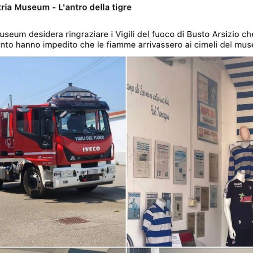 Cimeli tigrotti in salvo: «Grazie, vigili del fuoco»